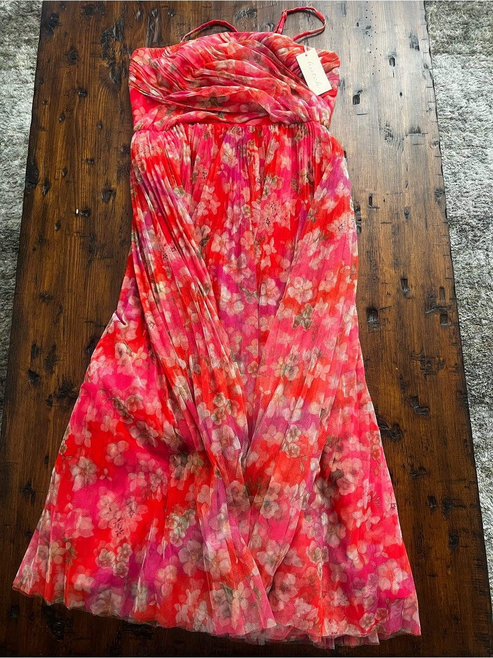 Hutch Red and Pink Floral Maxi Dress with Spaghetti Straps
